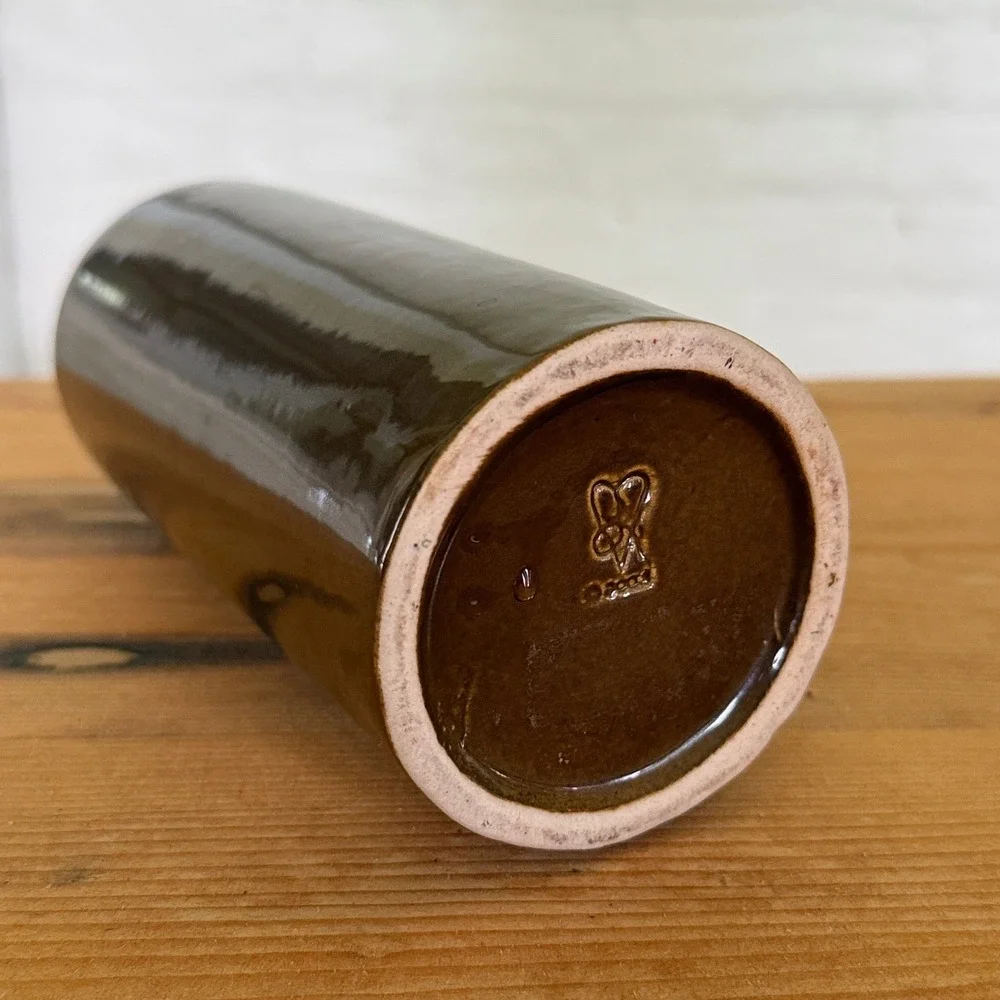 Artisan Brown Glazed Ceramic Bud Vase Minimalist Cylindrical Studio Pottery